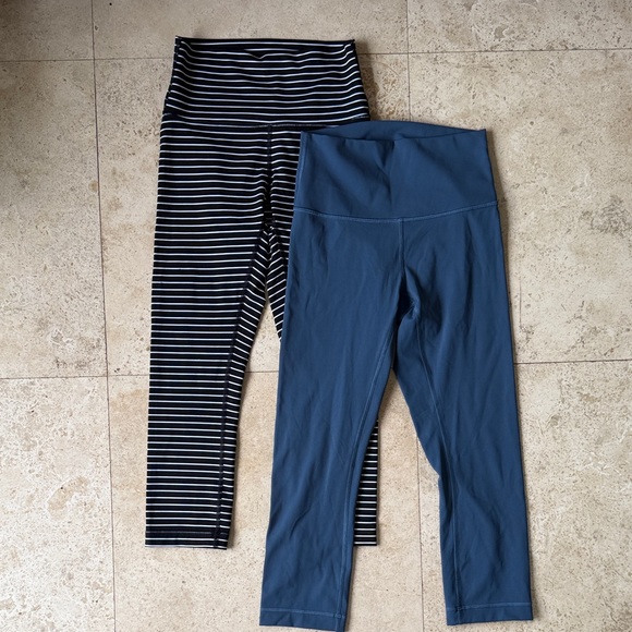 Lot of Lululemon Wunder Under Crop High Rise 21" Stripe Black White Blue Sz 4 - Picture 2 of 12